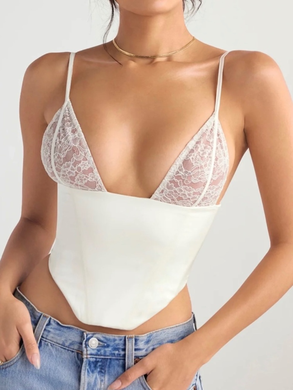 House of CB EMILEE Ivory Satin And Lace Corset